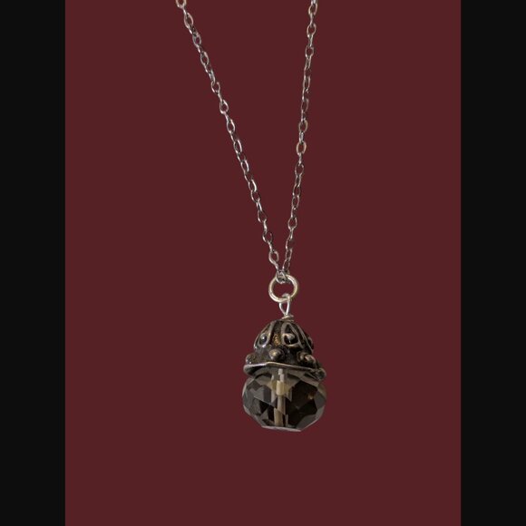 925 Sterling Smokey Quartz .85" Pendant On A 16"Chain Necklace - Picture 3 of 6